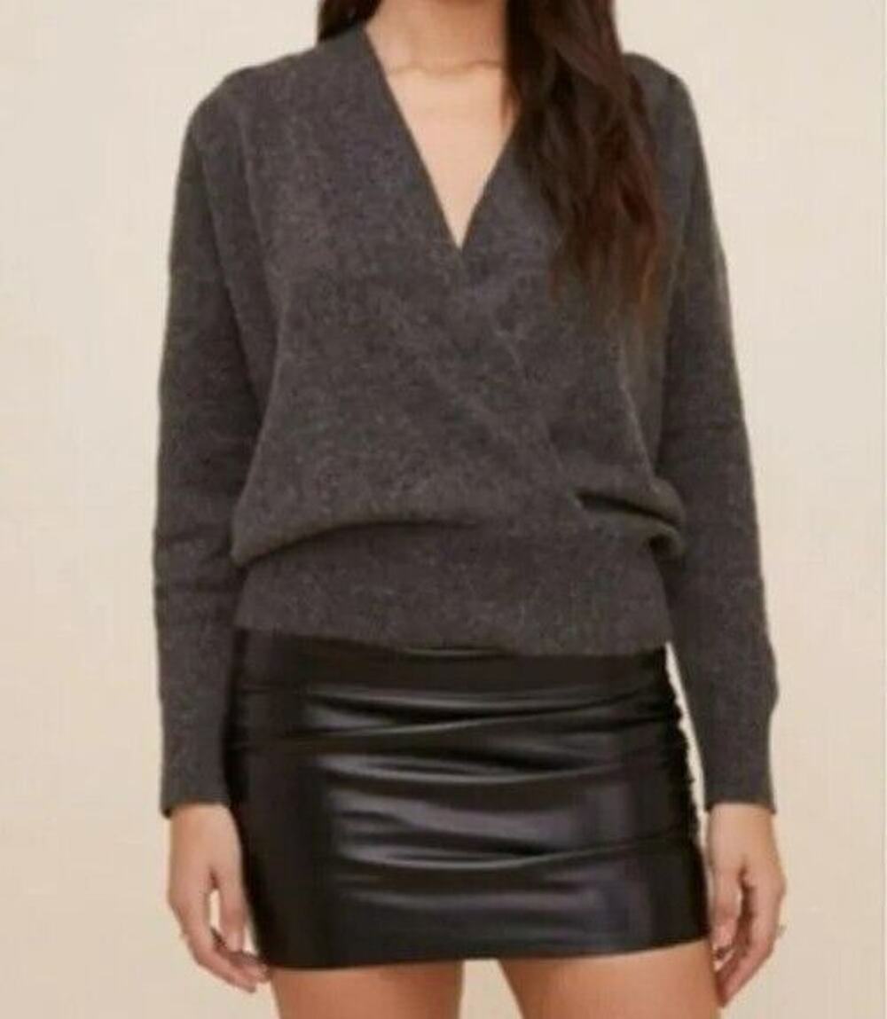 ASTR The Label Pleated Faux Wrap Sweater Charcoal Gray NWT - S